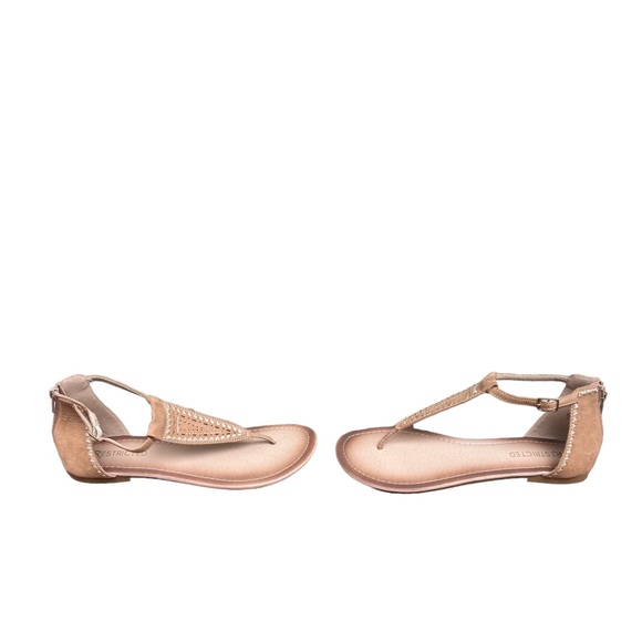 Restricted Women’s 9 Dayland T Strap Tan Flat Sandals, Boho Embroidered Sandals - Picture 9 of 10